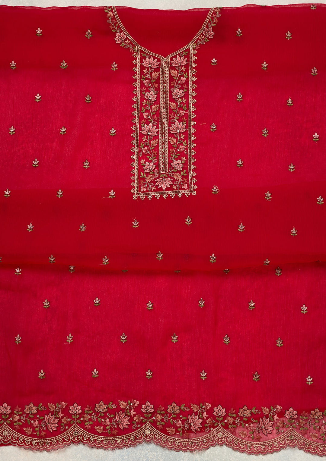 Rani Pink Threadwork Tissue Unstitched Salwar Suit