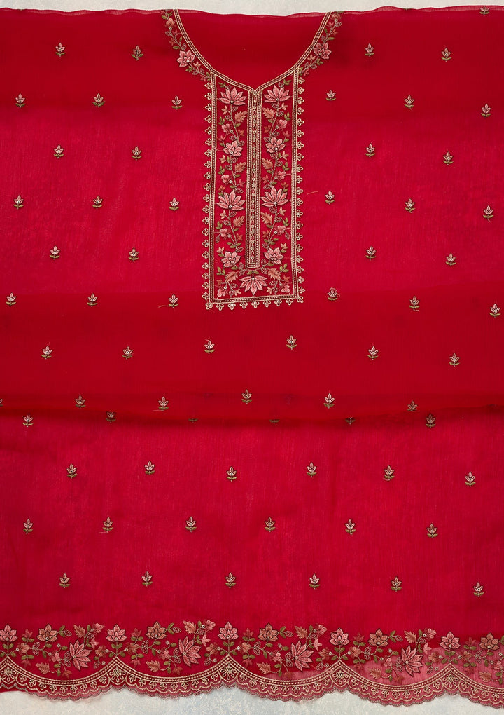 Rani Pink Threadwork Tissue Unstitched Salwar Suit