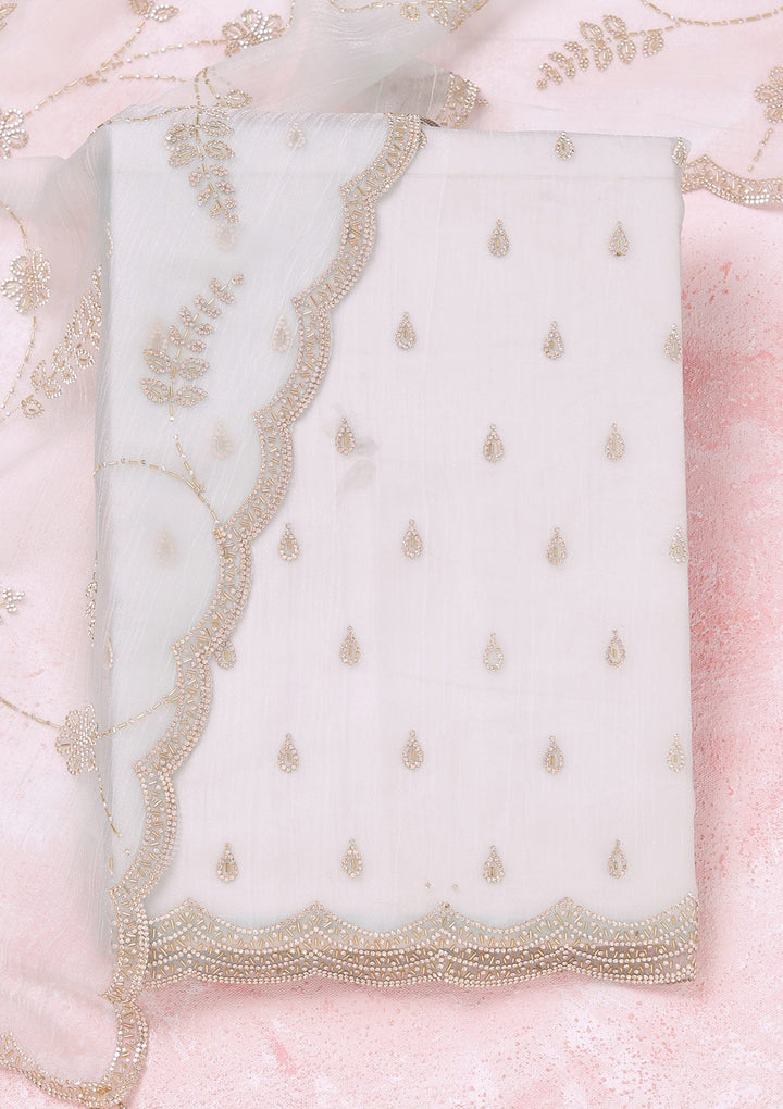 Sky Blue Zariwork (Gold) Tissue Unstitched Salwar Suit