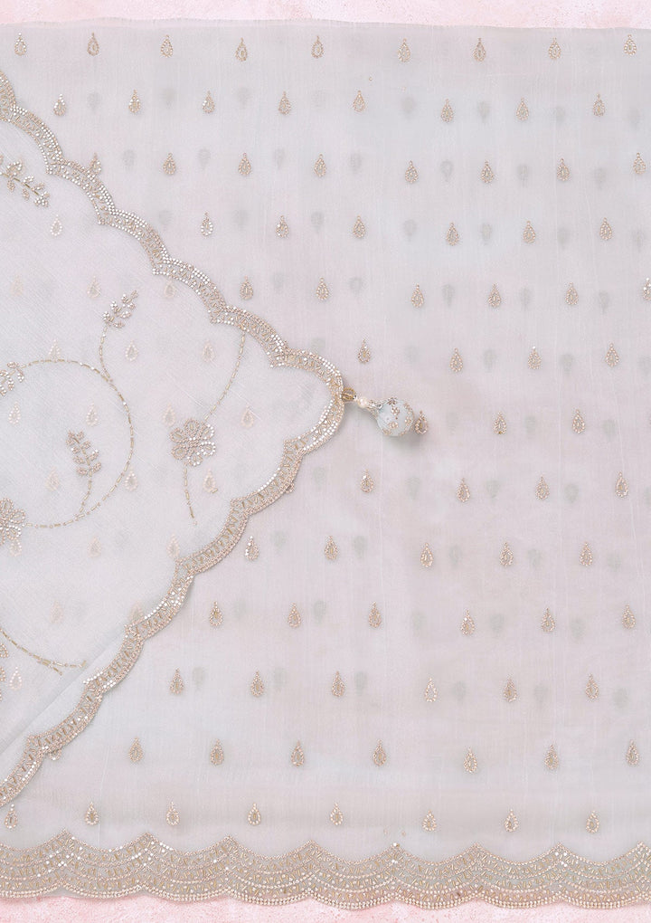 Sky Blue Zariwork (Gold) Tissue Unstitched Salwar Suit