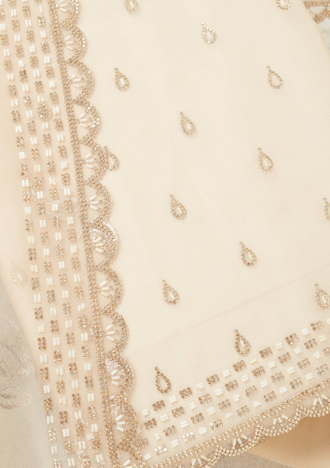 Off White Stonework (Gold) Tissue Unstitched Salwar Suit