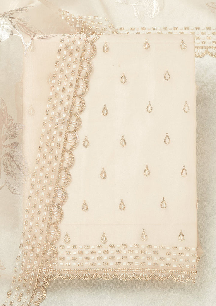 Off White Stonework (Gold) Tissue Unstitched Salwar Suit