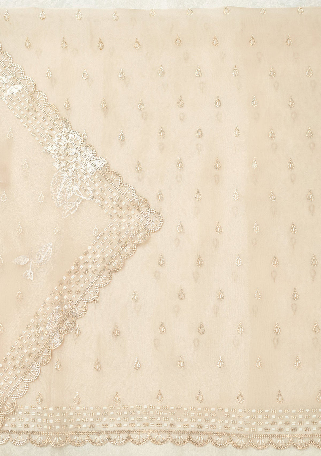 Off White Stonework (Gold) Tissue Unstitched Salwar Suit