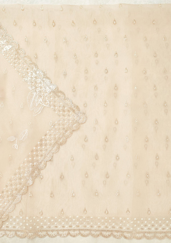 Off White Stonework (Gold) Tissue Unstitched Salwar Suit