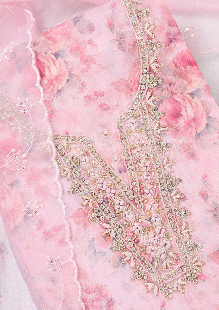 Baby Pink Aariwork Tissue Unstitched Salwar Suit-koskii