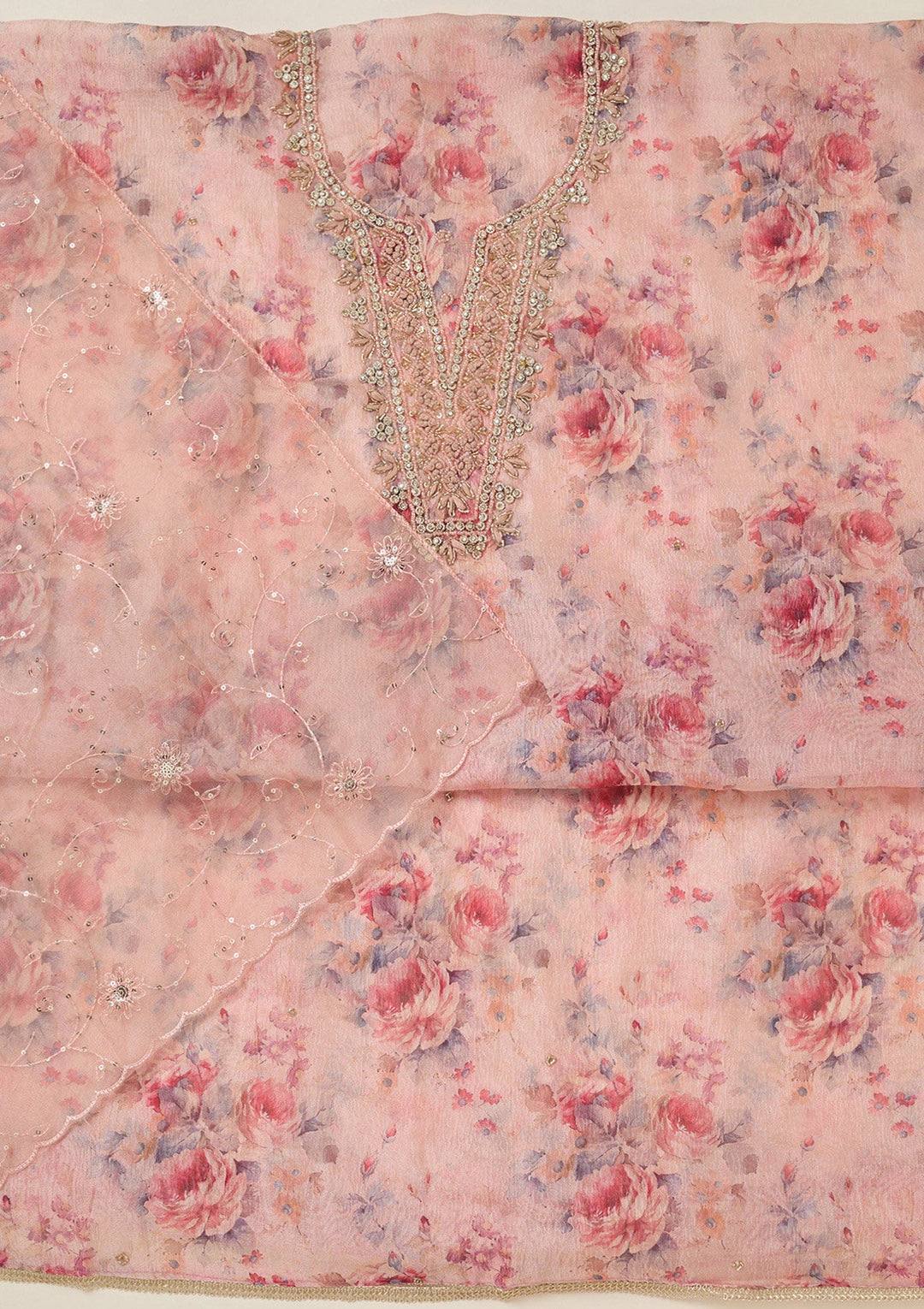 Peach Aariwork Tissue Unstitched Salwar Suit-koskii