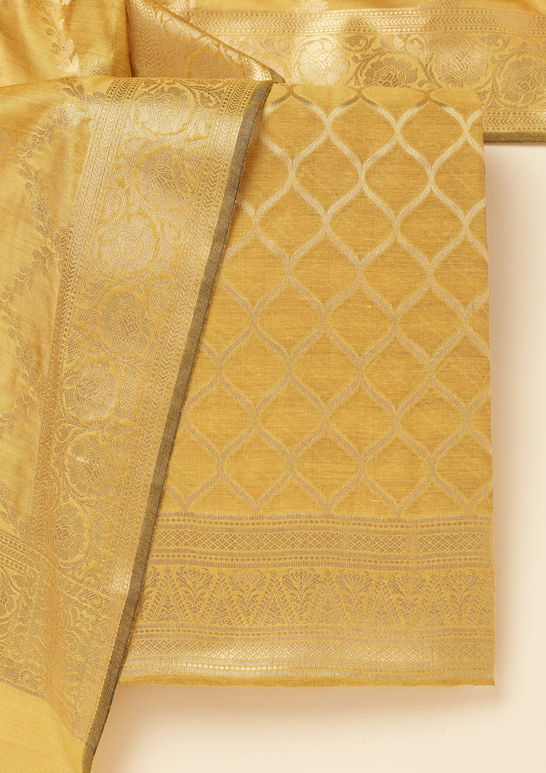 Lime Green Zariwork (Gold) Silk Unstitched Salwar Suit