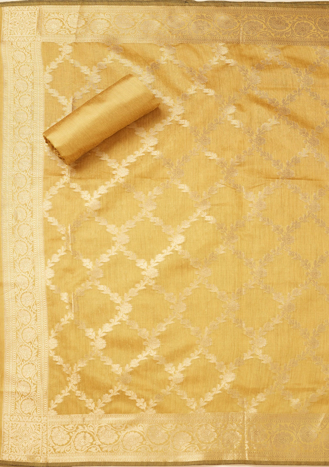 Lime Green Zariwork (Gold) Silk Unstitched Salwar Suit