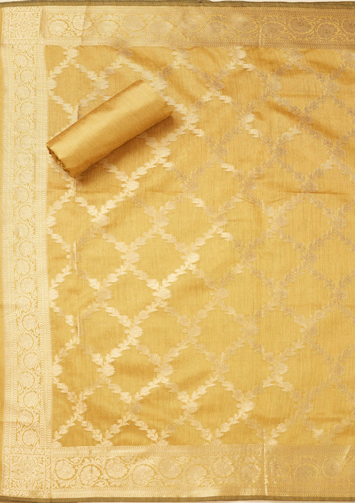 Lime Green Zariwork (Gold) Silk Unstitched Salwar Suit