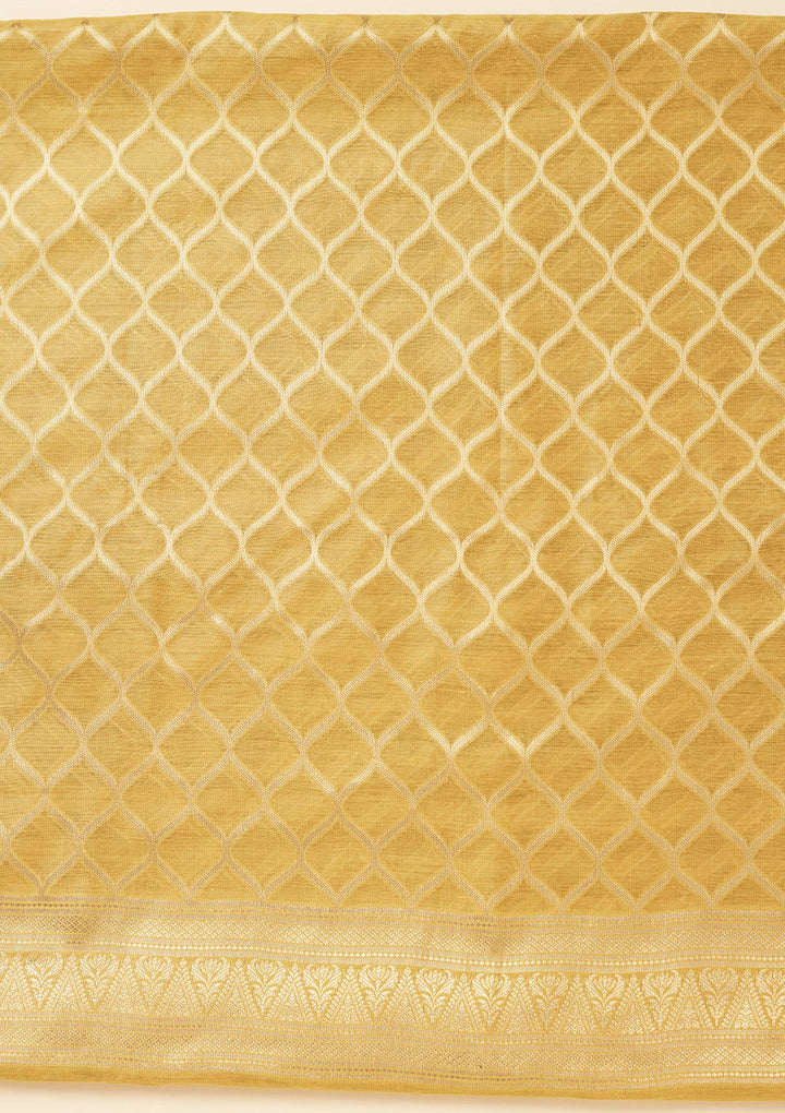 Lime Green Zariwork (Gold) Silk Unstitched Salwar Suit