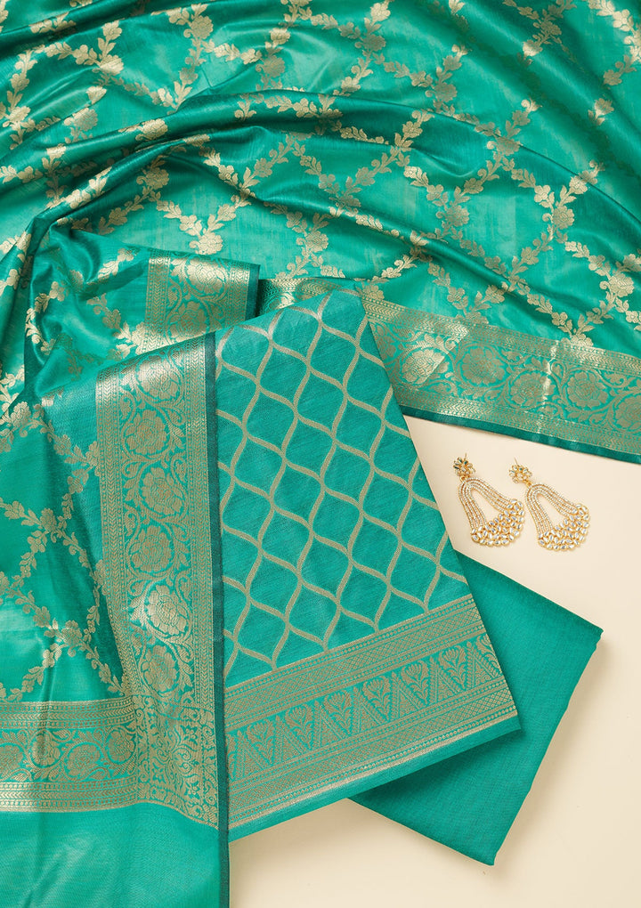 Rama Green Zariwork (Gold) Silk Unstitched Salwar Suit