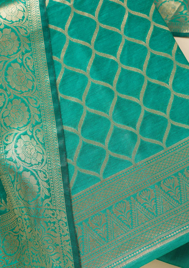 Rama Green Zariwork (Gold) Silk Unstitched Salwar Suit