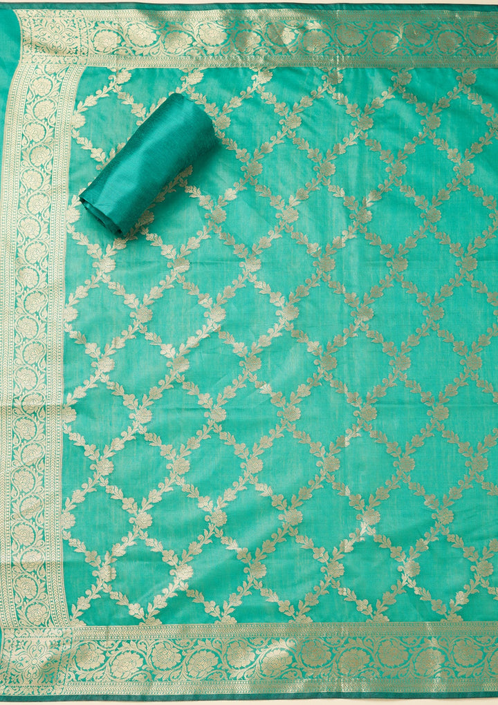 Rama Green Zariwork (Gold) Silk Unstitched Salwar Suit