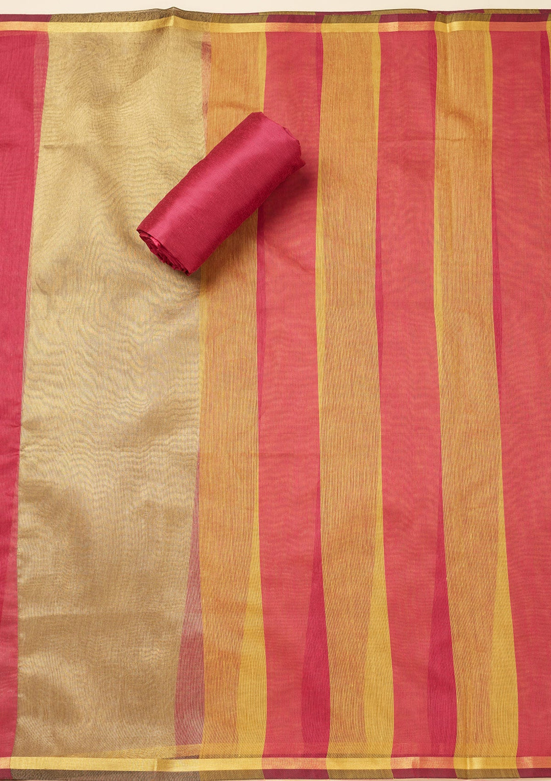 Magenta Pink Zariwork (Gold) Tissue Unstitched Salwar Suit