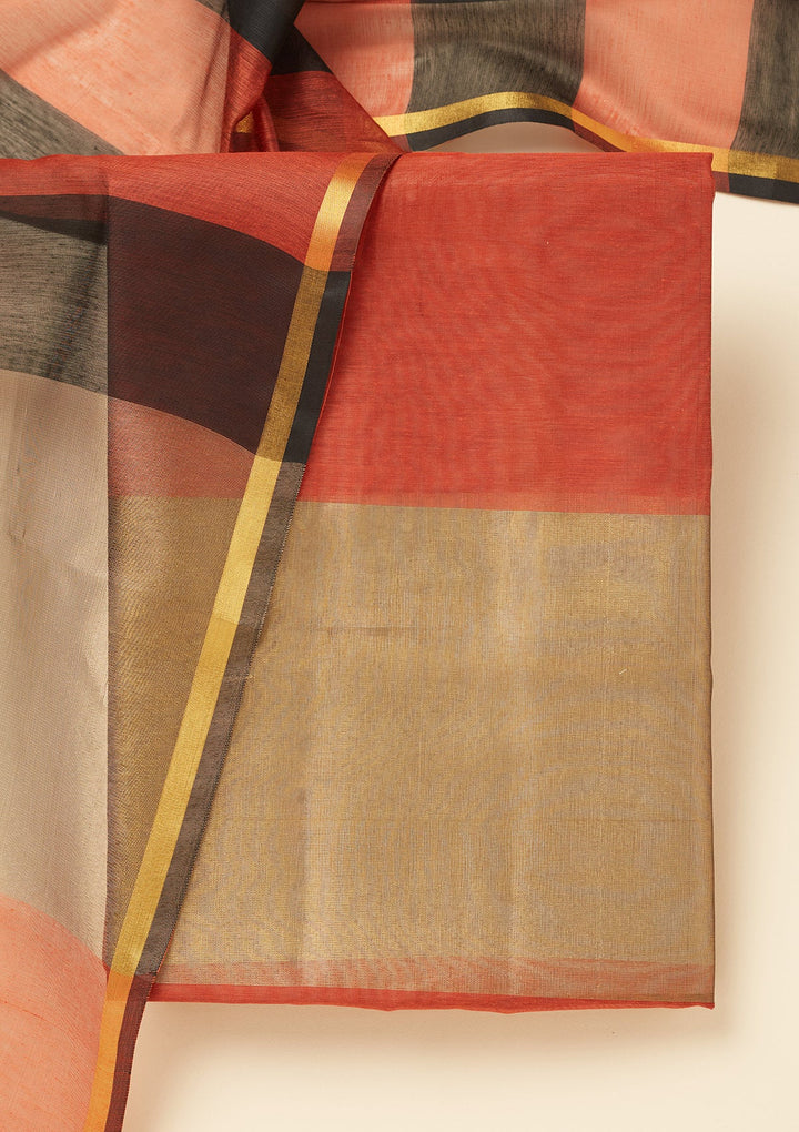 Rust Zariwork (Gold) Tissue Unstitched Salwar Suit