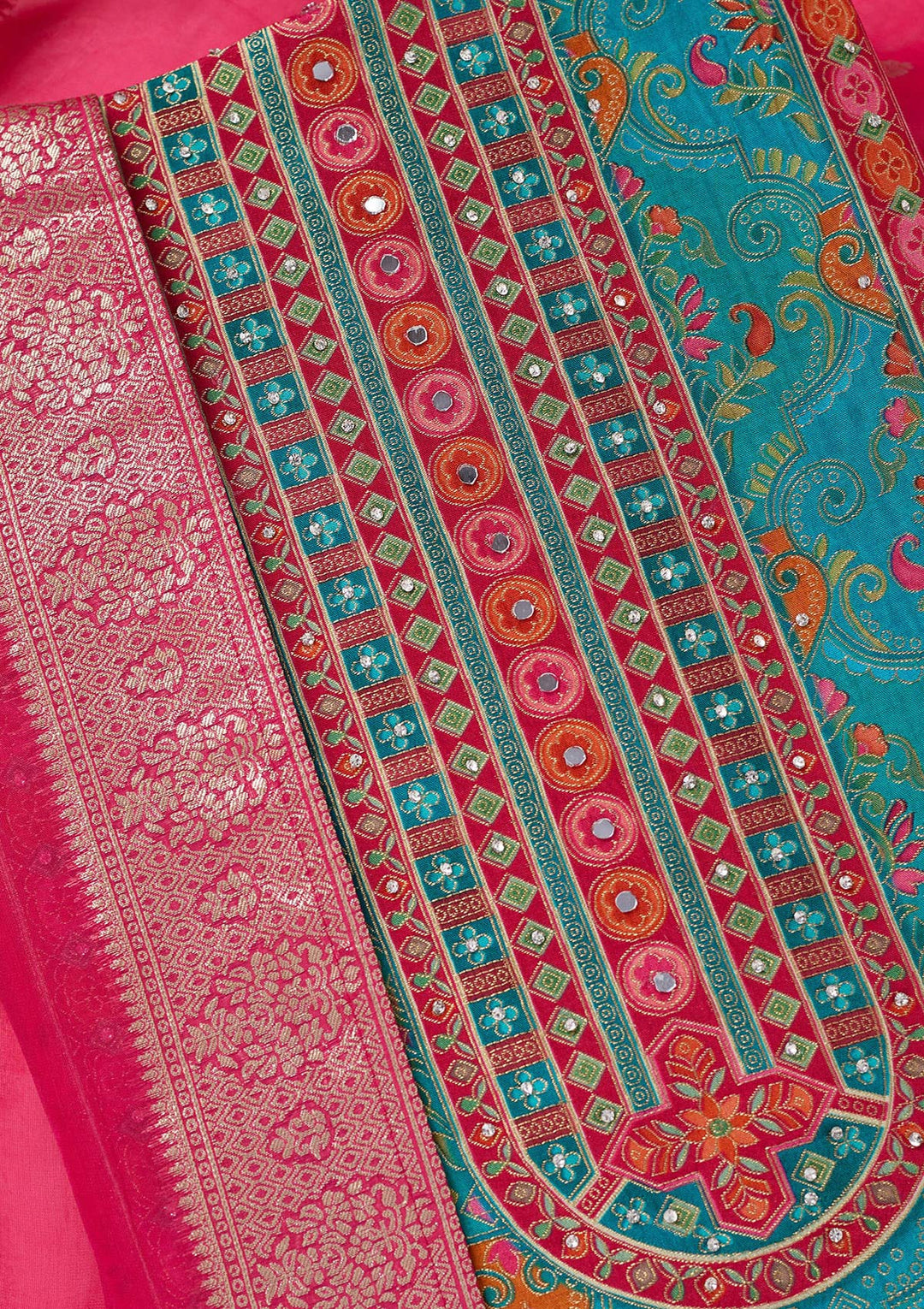 Rama Green Zariwork Dola Silk Unstitched Salwar Suit-koskii