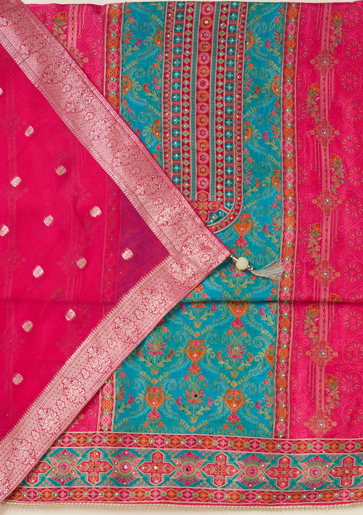 Rama Green Zariwork Dola Silk Unstitched Salwar Suit-koskii