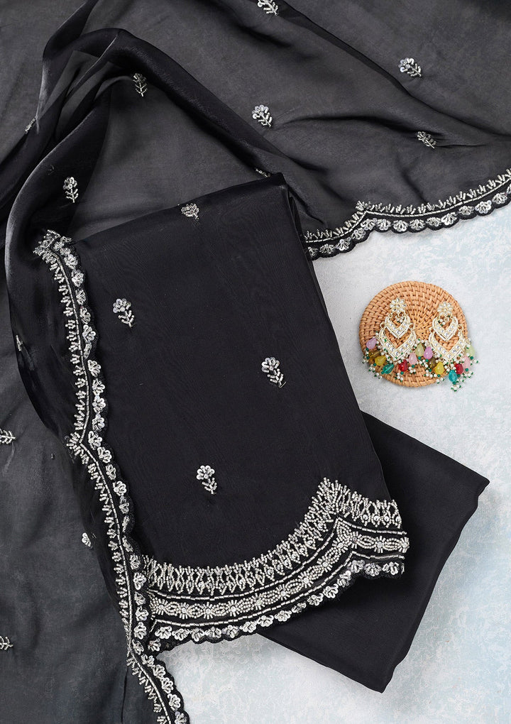 Black Cutdana Tissue Unstitched Salwar Suit-koskii