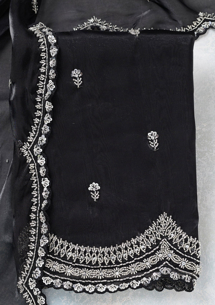 Black Cutdana Tissue Unstitched Salwar Suit-koskii