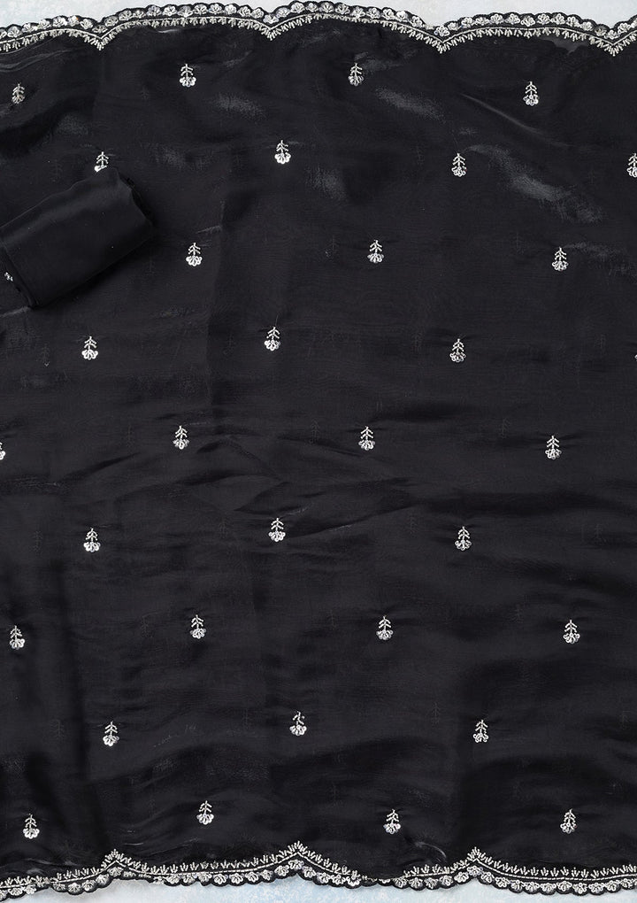 Black Cutdana Tissue Unstitched Salwar Suit-koskii