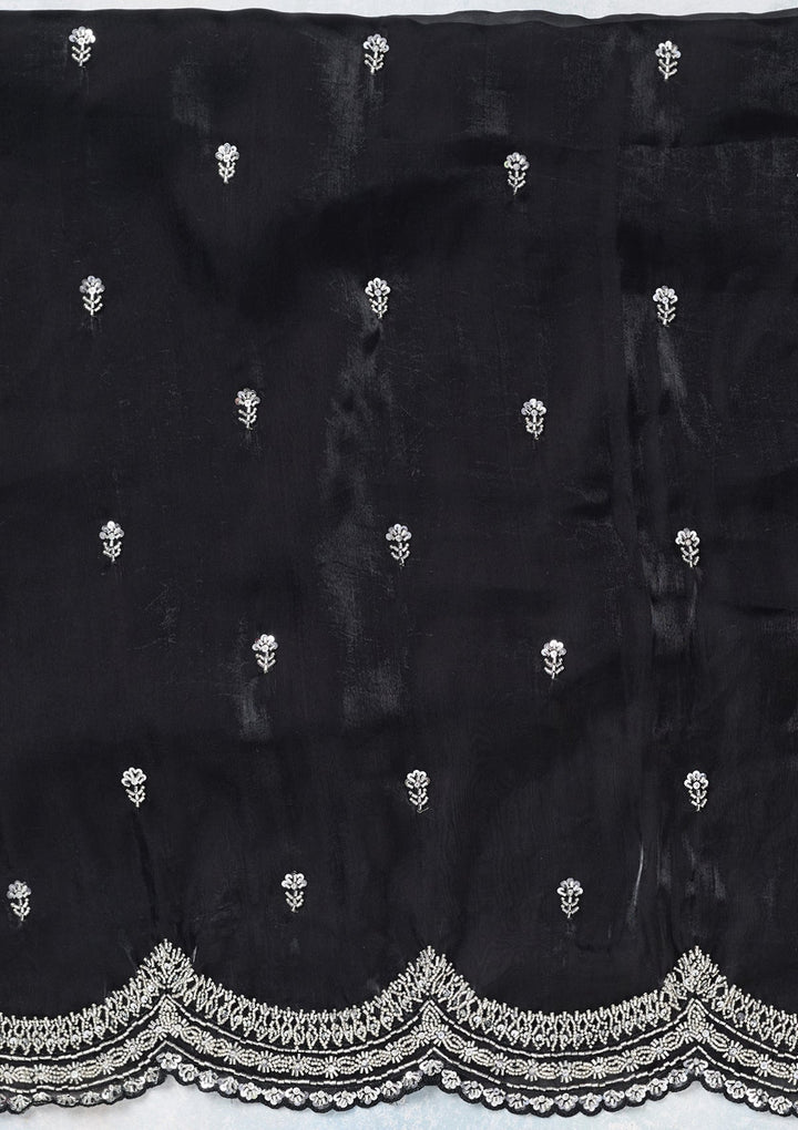 Black Cutdana Tissue Unstitched Salwar Suit-koskii