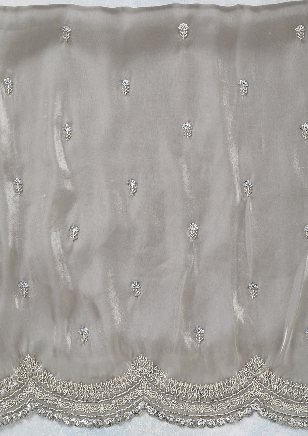 Light Grey Cutdana Tissue Unstitched Salwar Suit-koskii