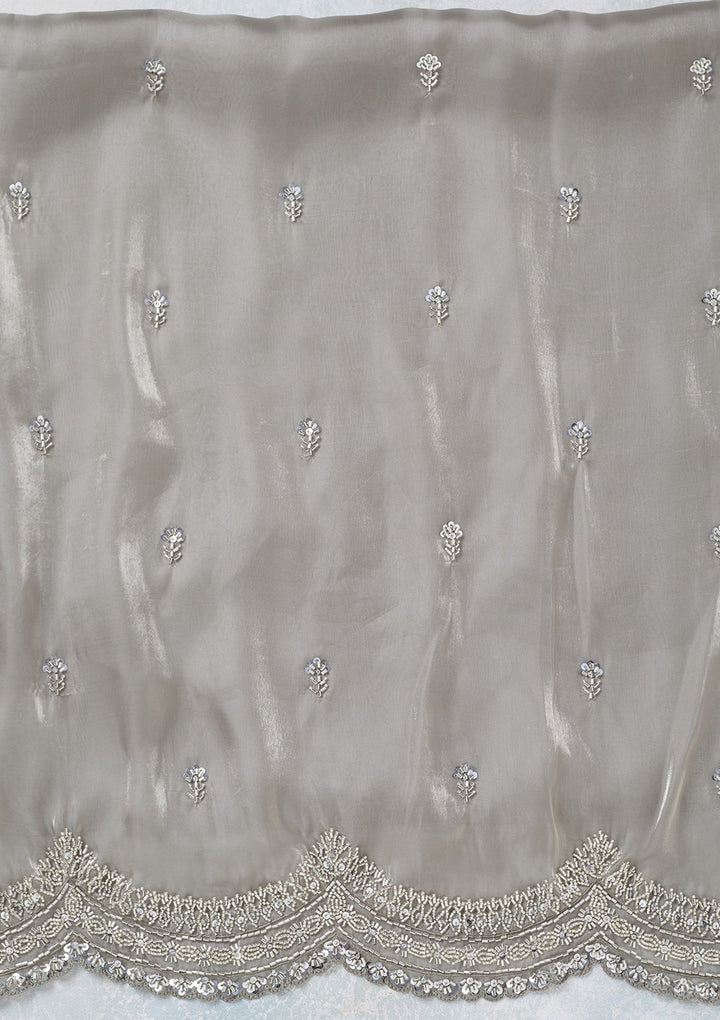 Light Grey Cutdana Tissue Unstitched Salwar Suit-koskii