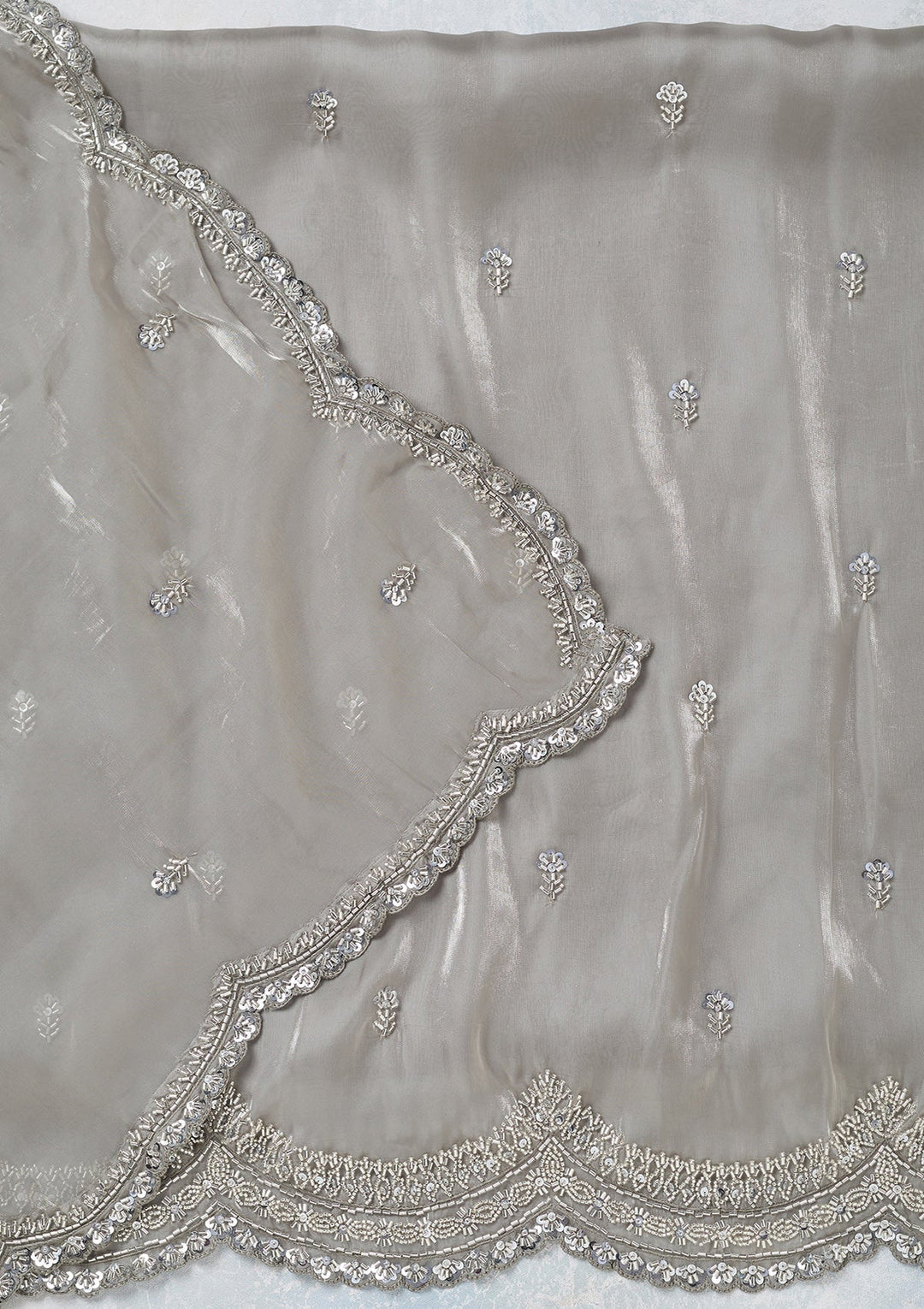 Light Grey Cutdana Tissue Unstitched Salwar Suit-koskii