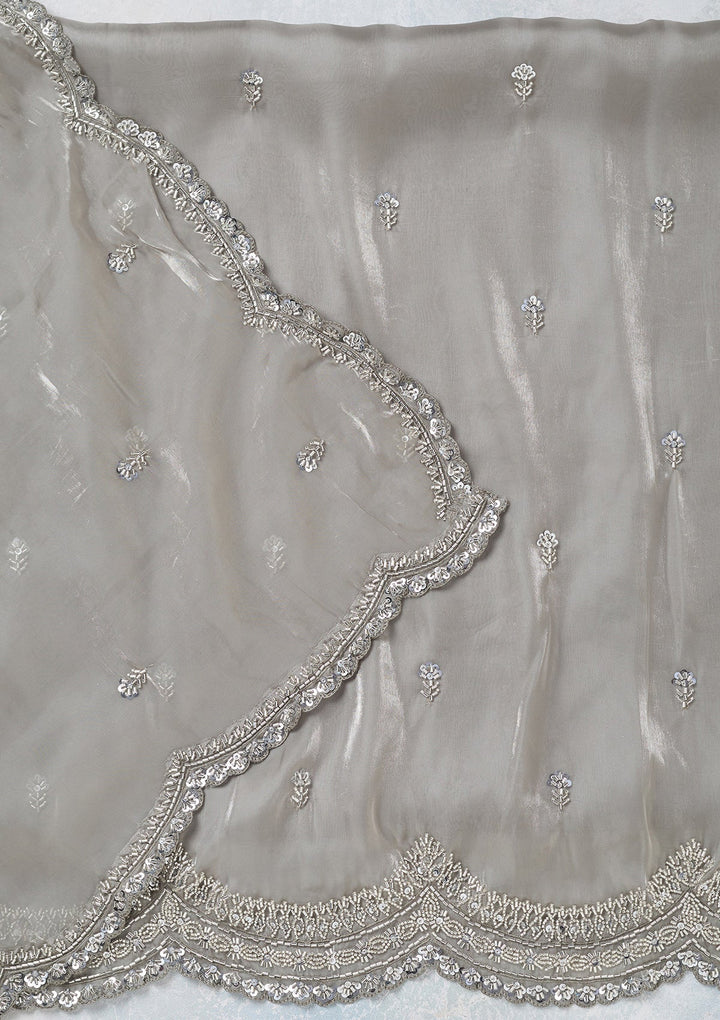 Light Grey Cutdana Tissue Unstitched Salwar Suit-koskii