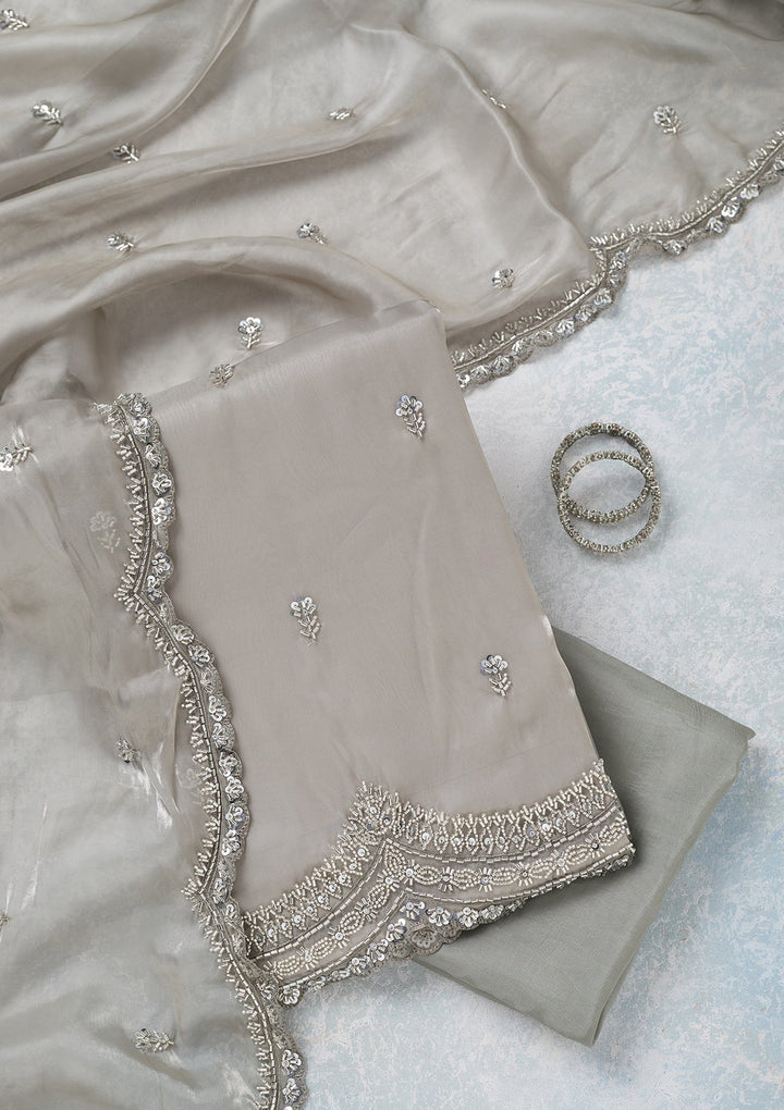 Light Grey Cutdana Tissue Unstitched Salwar Suit-koskii