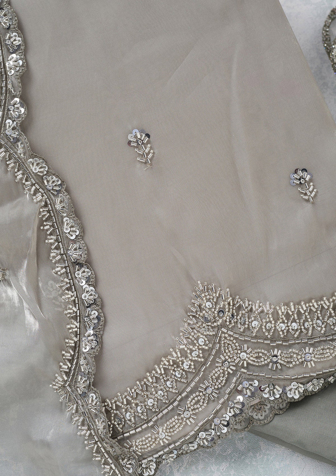 Light Grey Cutdana Tissue Unstitched Salwar Suit-koskii