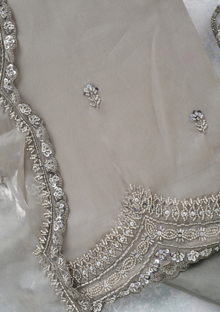 Light Grey Cutdana Tissue Unstitched Salwar Suit-koskii