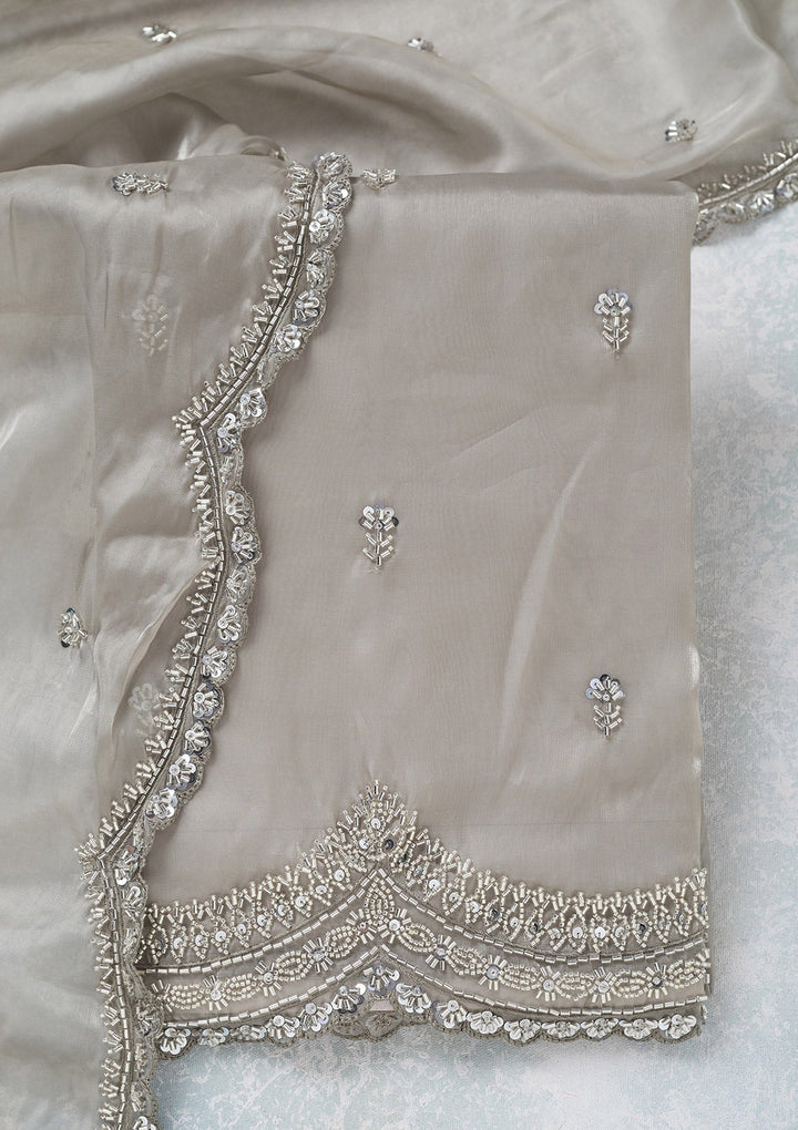 Light Grey Cutdana Tissue Unstitched Salwar Suit-koskii