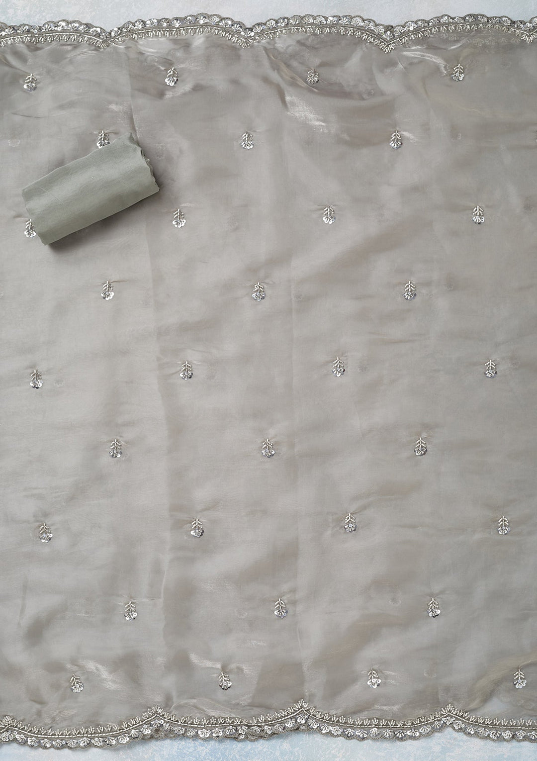 Light Grey Cutdana Tissue Unstitched Salwar Suit-koskii