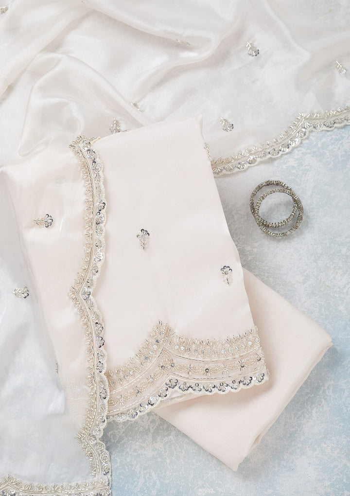 Off White Cutdana Tissue Unstitched Salwar Suit-koskii