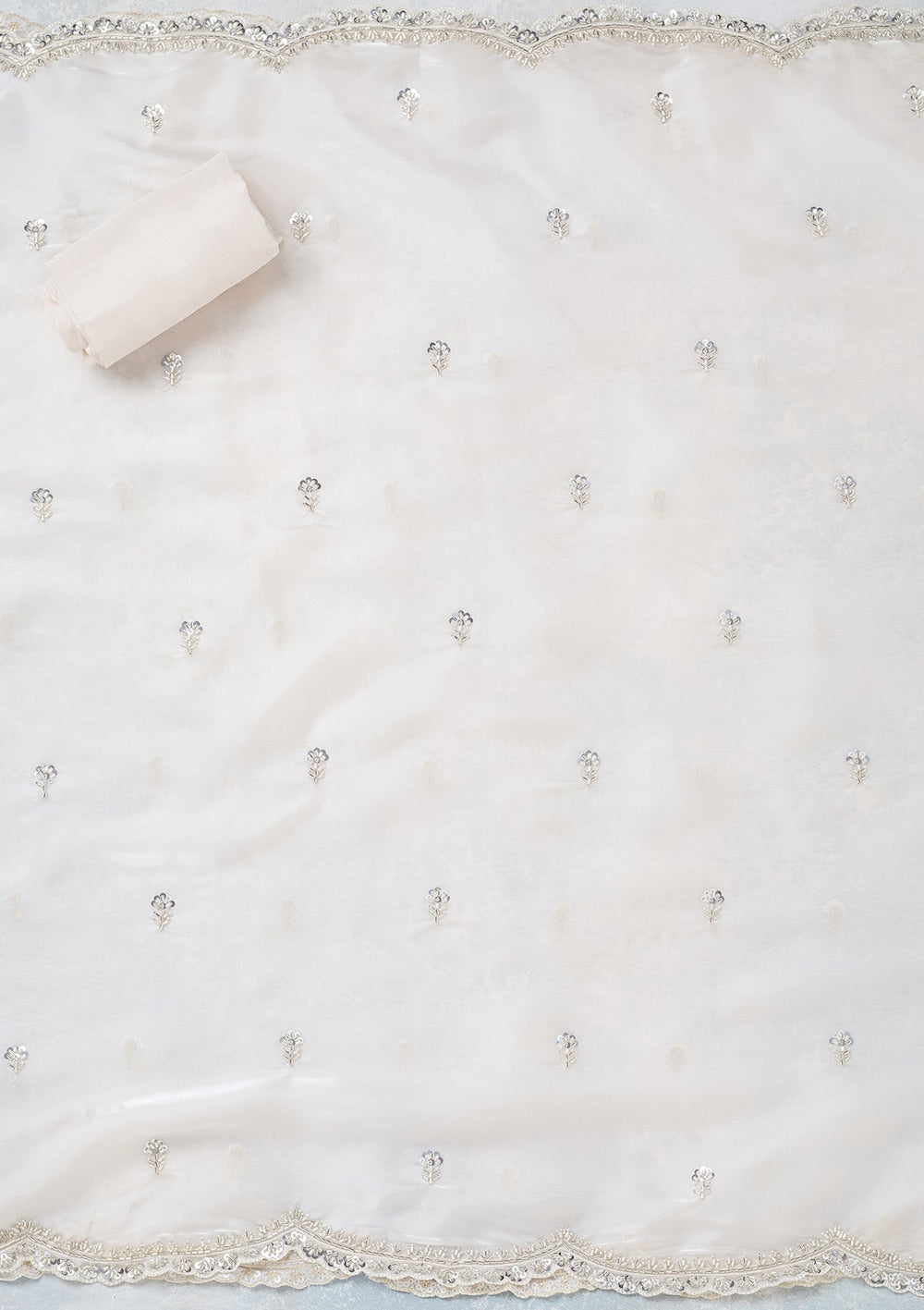 Off White Cutdana Tissue Unstitched Salwar Suit-koskii
