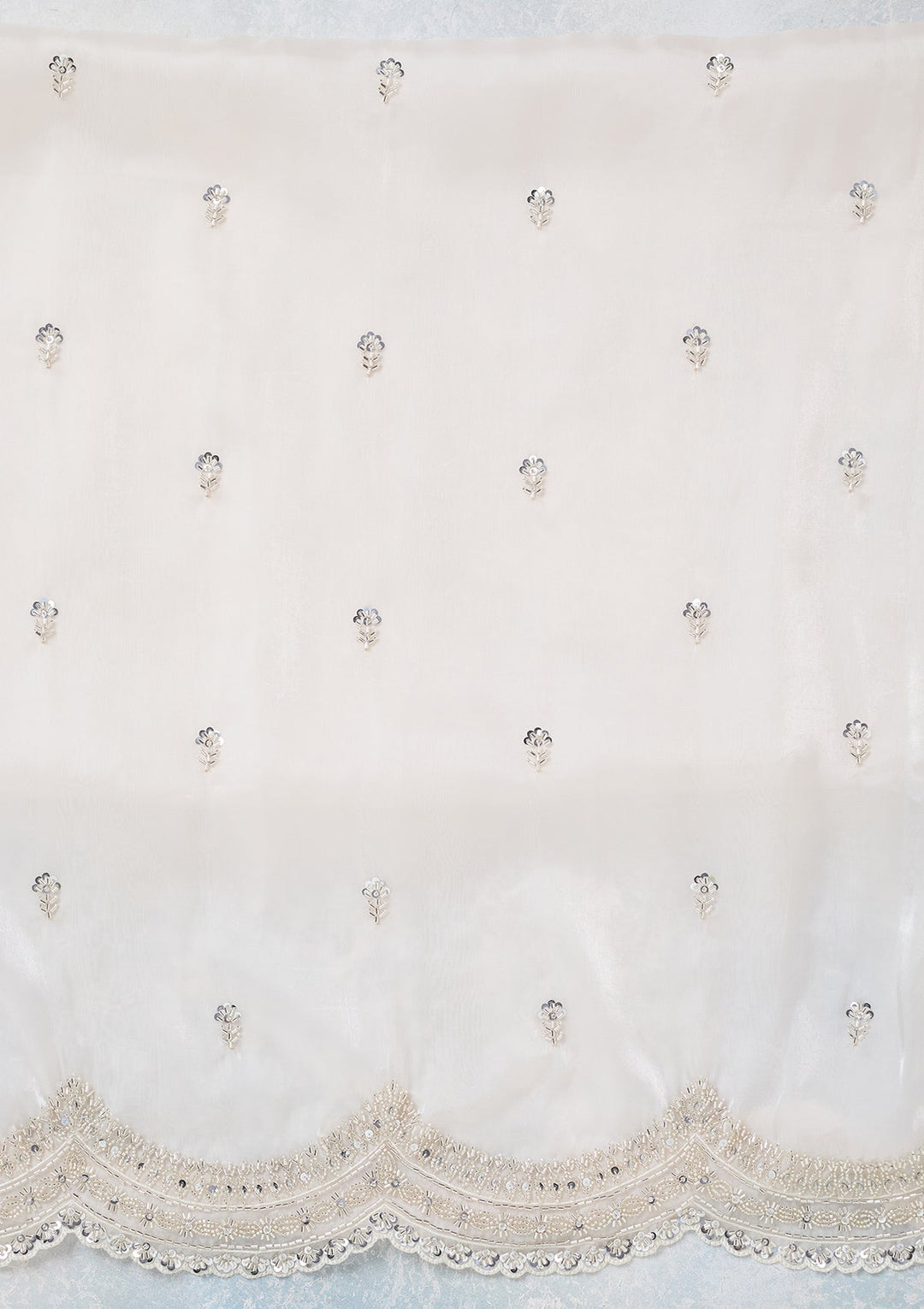 Off White Cutdana Tissue Unstitched Salwar Suit-koskii