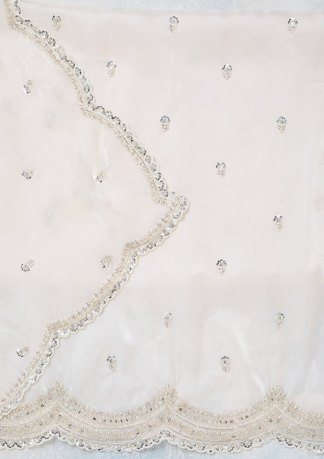 Off White Cutdana Tissue Unstitched Salwar Suit-koskii