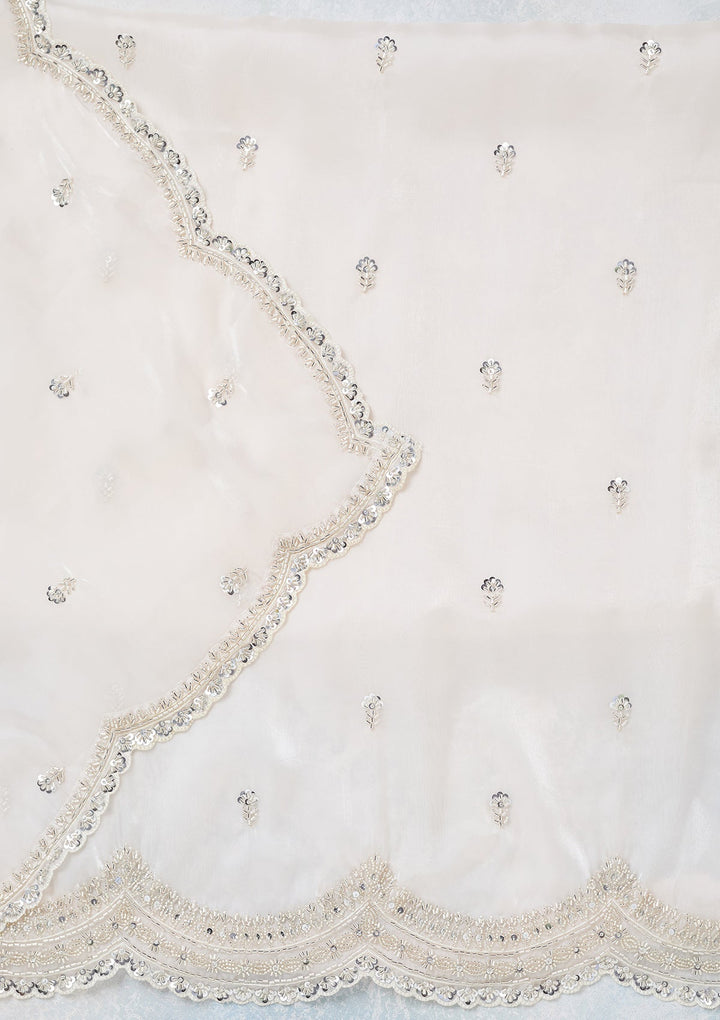 Off White Cutdana Tissue Unstitched Salwar Suit-koskii