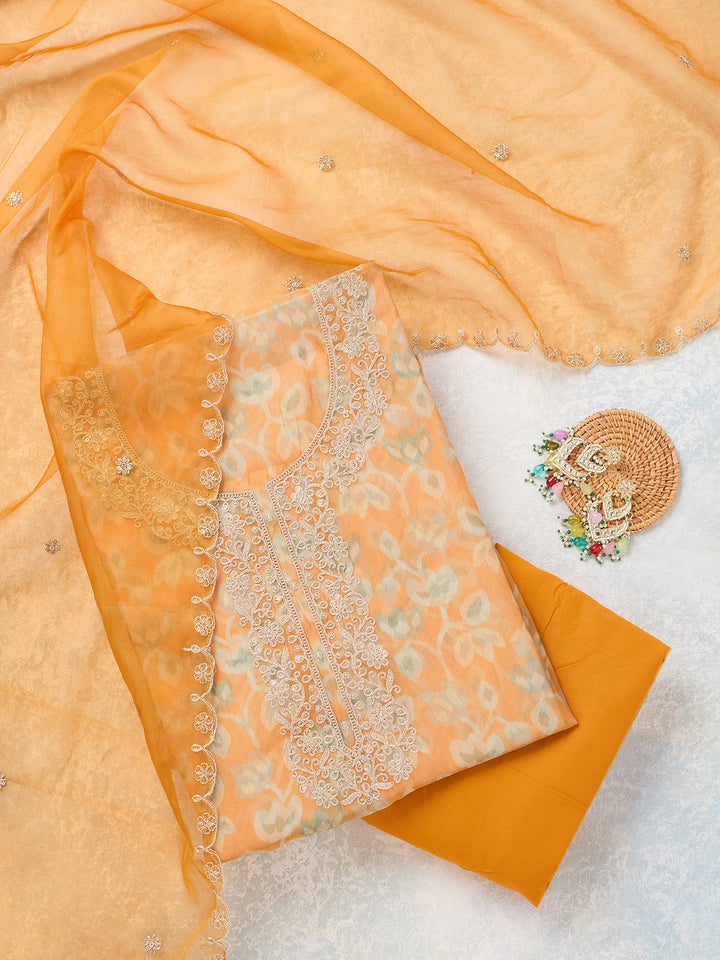 Mustard Threadwork Tissue Unstitched Salwar Suit