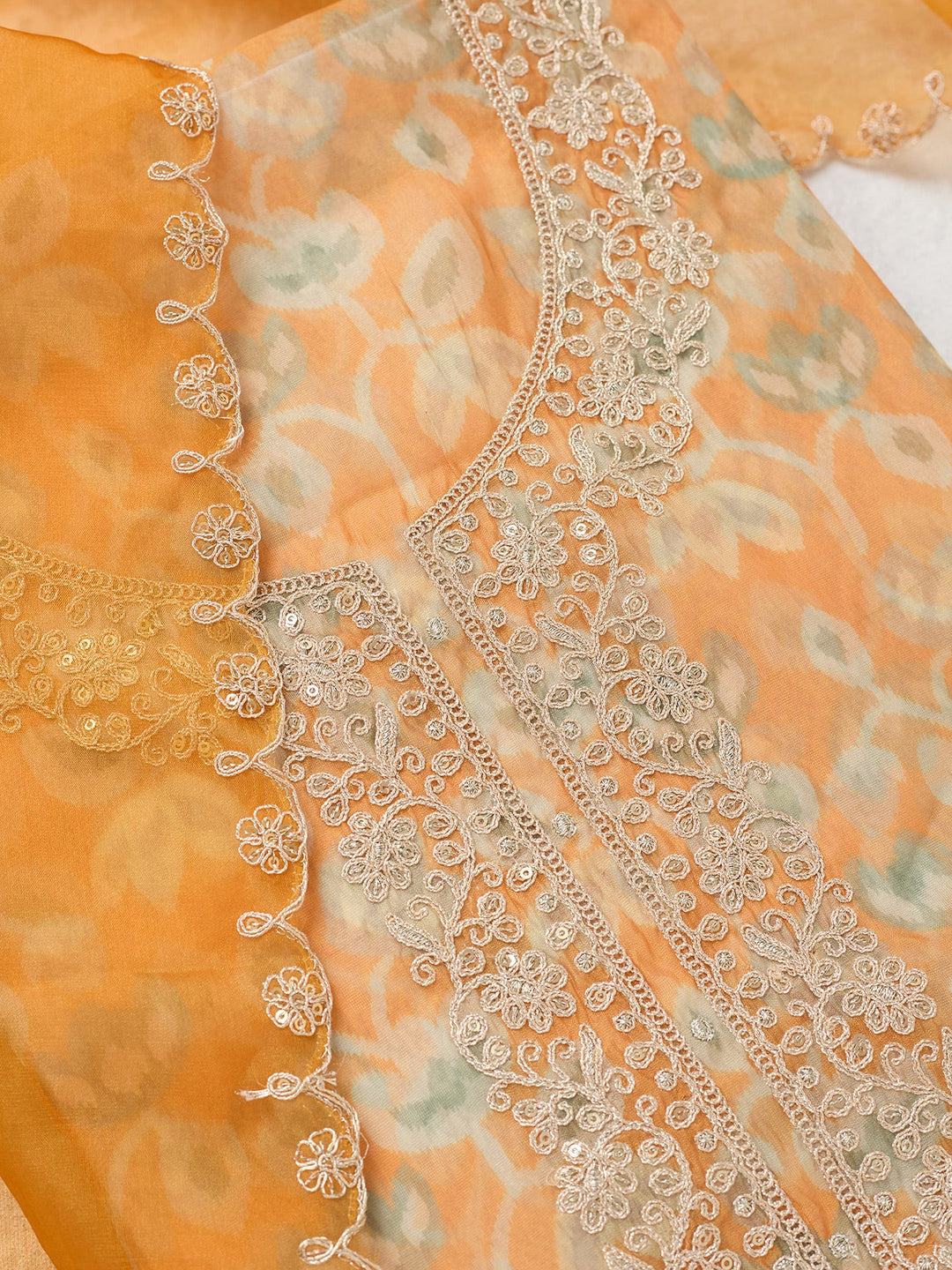 Mustard Threadwork Tissue Unstitched Salwar Suit