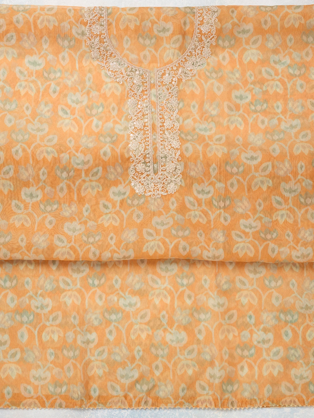 Mustard Threadwork Tissue Unstitched Salwar Suit