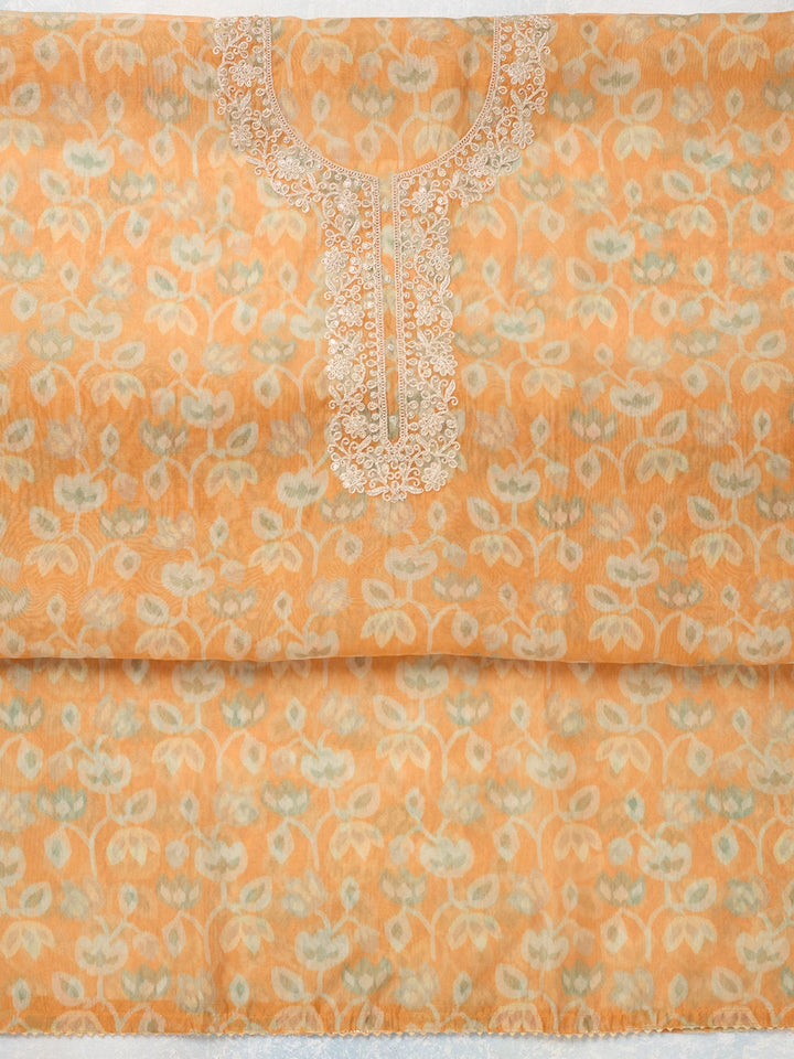 Mustard Threadwork Tissue Unstitched Salwar Suit