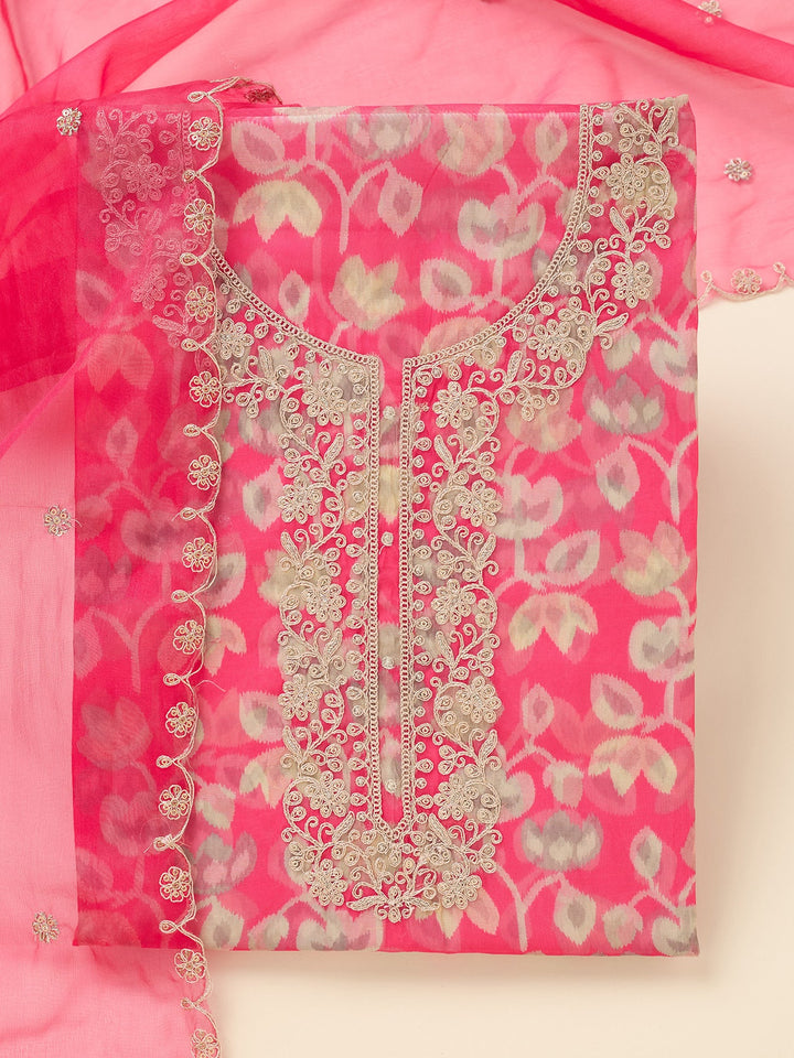 Pink Threadwork Tissue Unstitched Salwar Suit