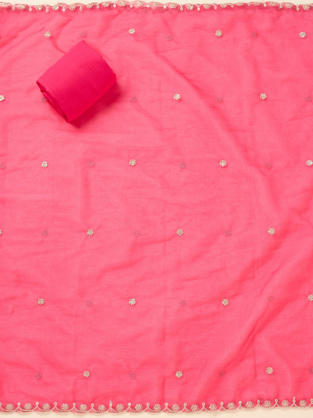 Pink Threadwork Tissue Unstitched Salwar Suit