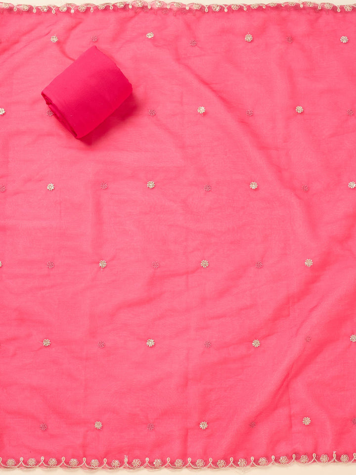 Pink Threadwork Tissue Unstitched Salwar Suit