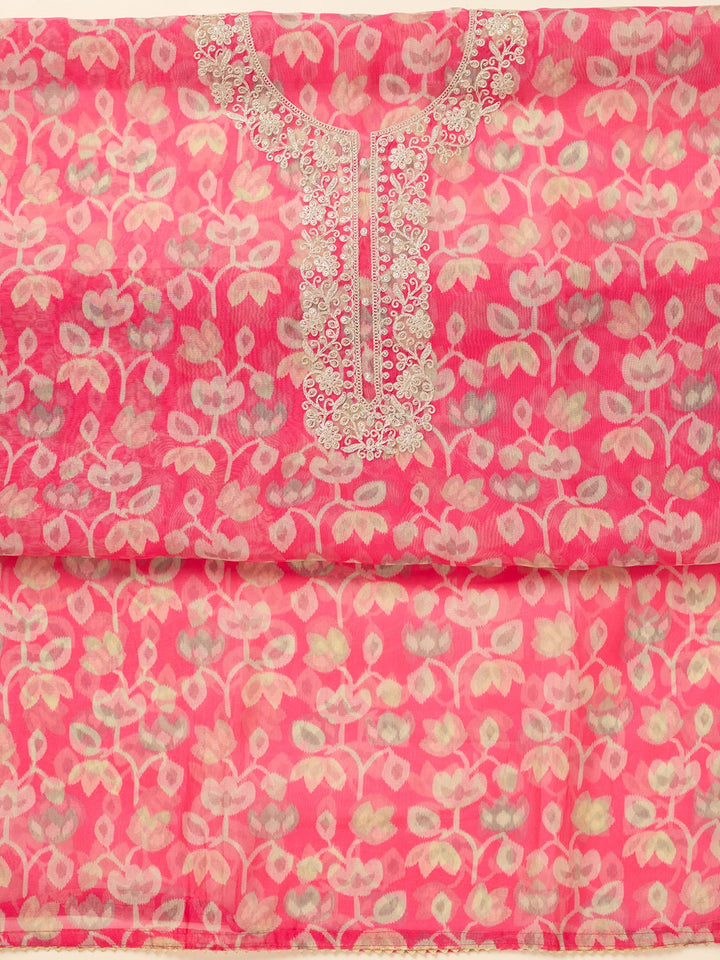 Pink Threadwork Tissue Unstitched Salwar Suit
