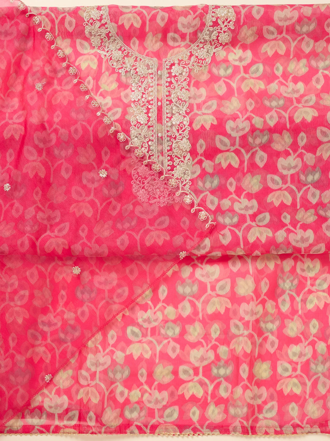 Pink Threadwork Tissue Unstitched Salwar Suit
