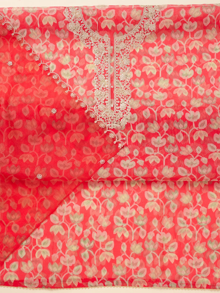 Red Threadwork Tissue Unstitched Salwar Suit