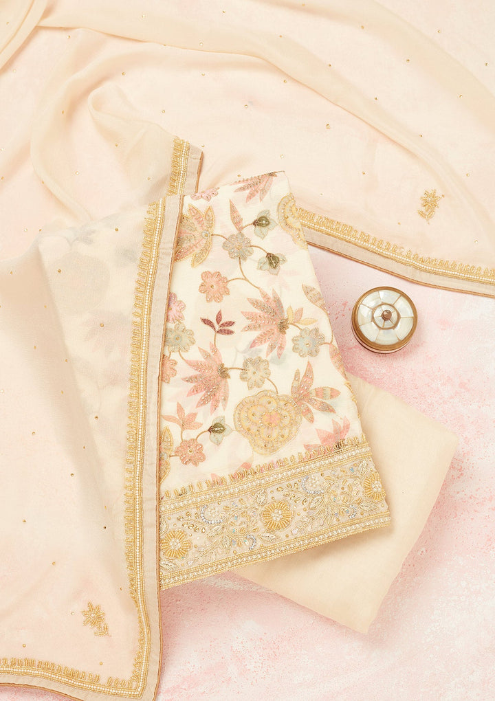 Cream Cutdana Crepe Unstitched Salwar Suit